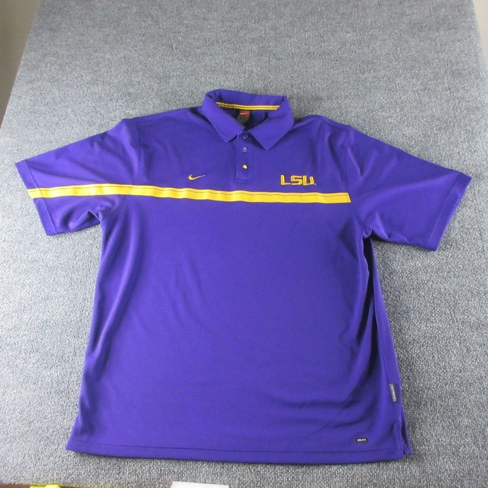 LSU Tigers Polo Shirt Mens XL Purple NCAA Football Nike Dri-FIT Performance